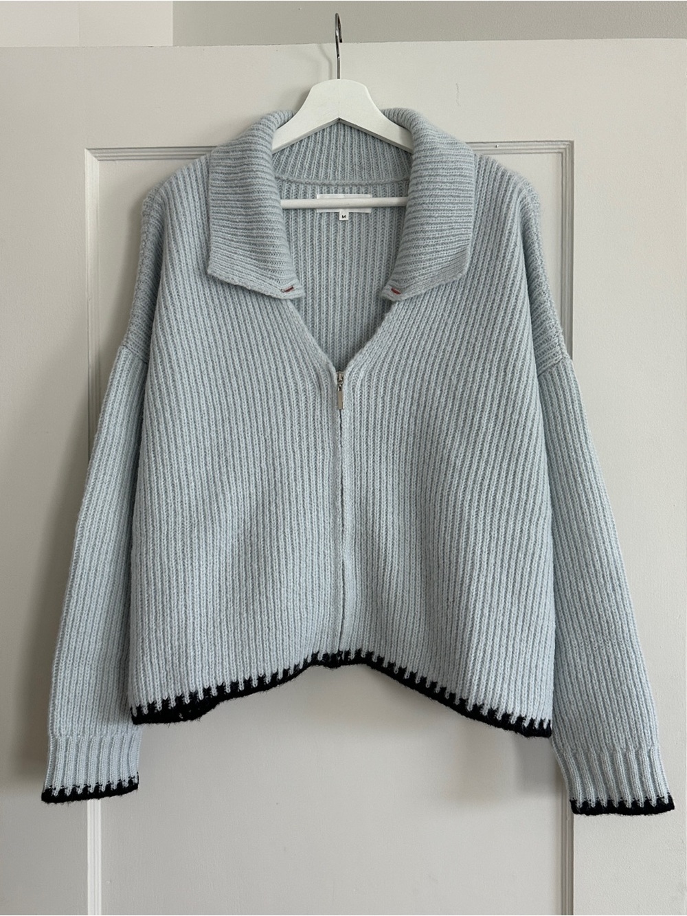 James Street Co Luxe Collared Fran Zip in Barley Blue